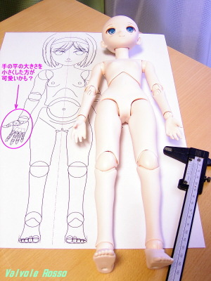球体関節人形の原寸大図面と Ｐちゃん 40cm を比較してみた。