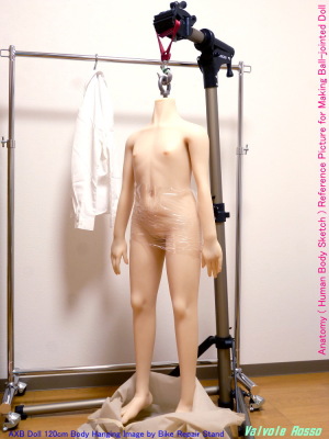 AXB Doll 120cm Body ドールボディの腰から太股にかけてサランラップ巻いてブリードの染み出しを防止してみました。。。AXB Doll 120cm Body Hanging Image by Bike Repair Stand